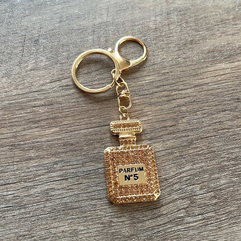 NWOT Perfume Bottle Bling Keychain- Bronze